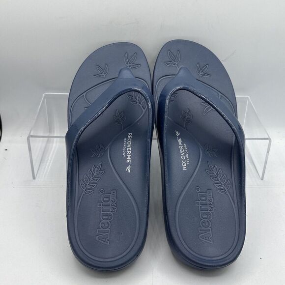 Alegria Ode Women’s Thong Sandals Navy Gloss 9.5-10 Slip On Comfort Arch Support - Picture 3 of 11